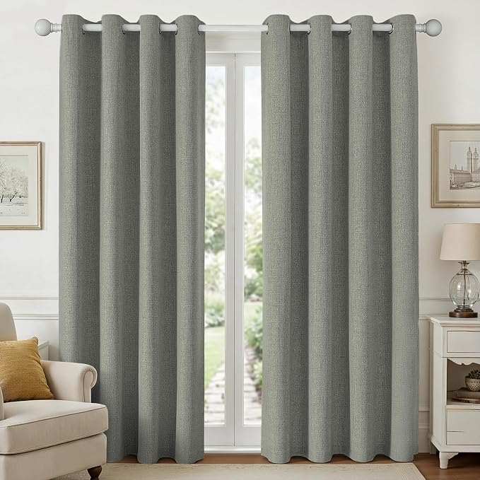 Joydeco Dark Grey Black Out Curtains 84 Inch Long 2 Panels Set, Faux Textured by JOYDECO