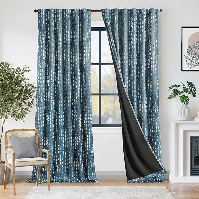 jinchan Boho Blackout Curtains 96 Inches Long Moon Phase Printed Drapes | Blue - Image 2