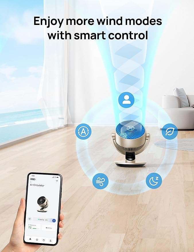 Dreo Smart Desk Fan for Bedroom, 13" Powerful 70 ft Whole Room Air Circulator Fan, 120°+90° Oscillating Fans with Voice Control, 4 Speeds, 5 Modes, 12H Timer Portable Table Fan for Office, Home