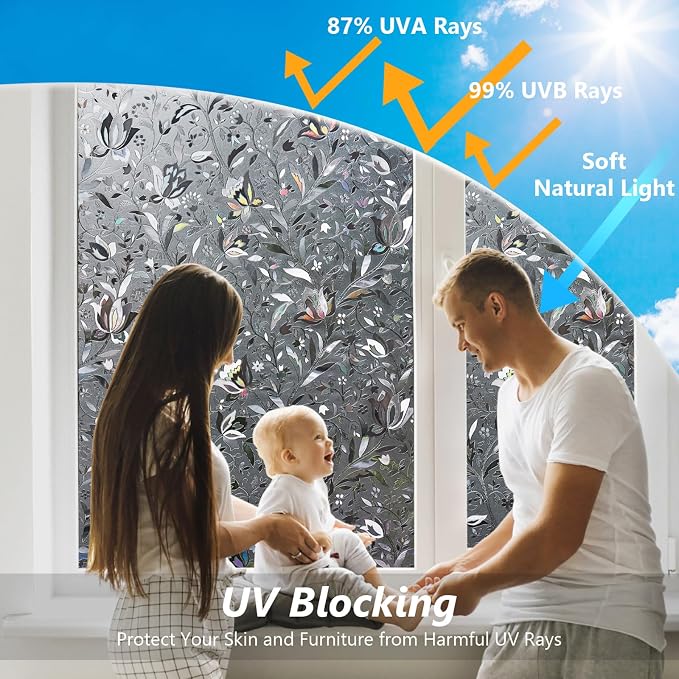 Kromapolis Window Privacy Film, Stained Glass, Non-Adhesive Renter-Friendly - Image 3