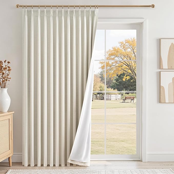 Topfinel 105 Inches Long Black Out Faux Double Layer Thick Linen Drapery Panels by Topfinel