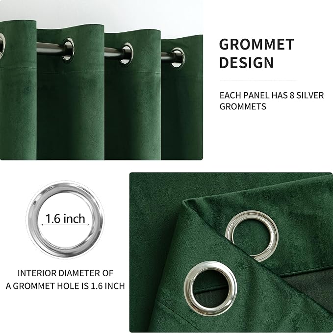 MIULEE Velvet Curtains Christmas Emerald Green 52 x 63 Inch Length Set of 2 | - Image 2