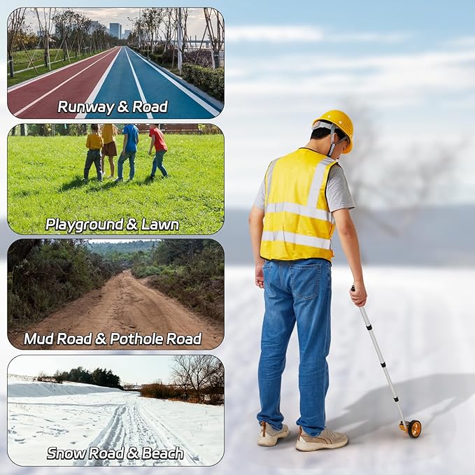 YS YUSON Rolling Measuring Wheel in Feet, Digital Measuring Wheel for Construction, Walking Measuring Wheel, Measure Wheel with Tape Measure and Level Ruler, One Key to Reset, 4 Inch, Up to 9999Ft