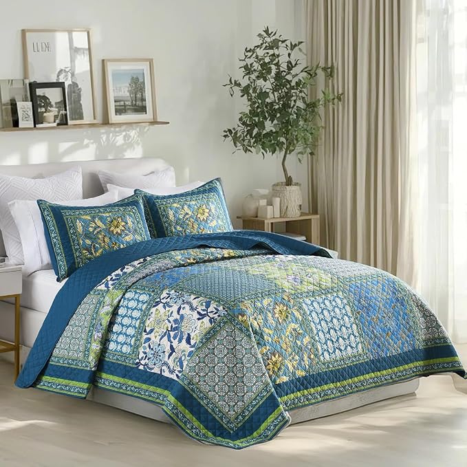 King Quilt Set - Washed Quilted Patchwork Comforter Coverlet, Lightweight - Image 6