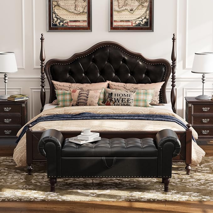 Apicizon 50" Bench with Storage, Upholstered Tufted Button Bedroom Bench with - Image 3