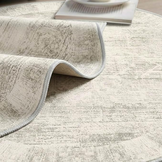 Latte&Fog 6ft Round Area Rug forBedroom Washable Circle Neutral Ivory Rug | Non - Image 7