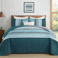Cottolester Teal Quilt Set King Size, Soft Striped Texture Quilt Set 3 Pcs | by Cottolester