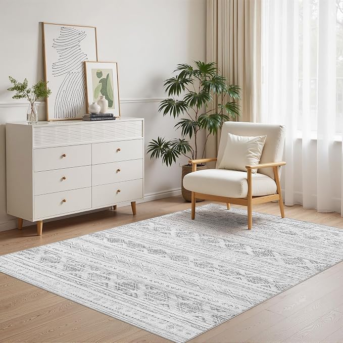 Nakagishi Boho 4x6 Area Rug Living Room Rugs Machine Washable Dark Gray | Soft - Image 2