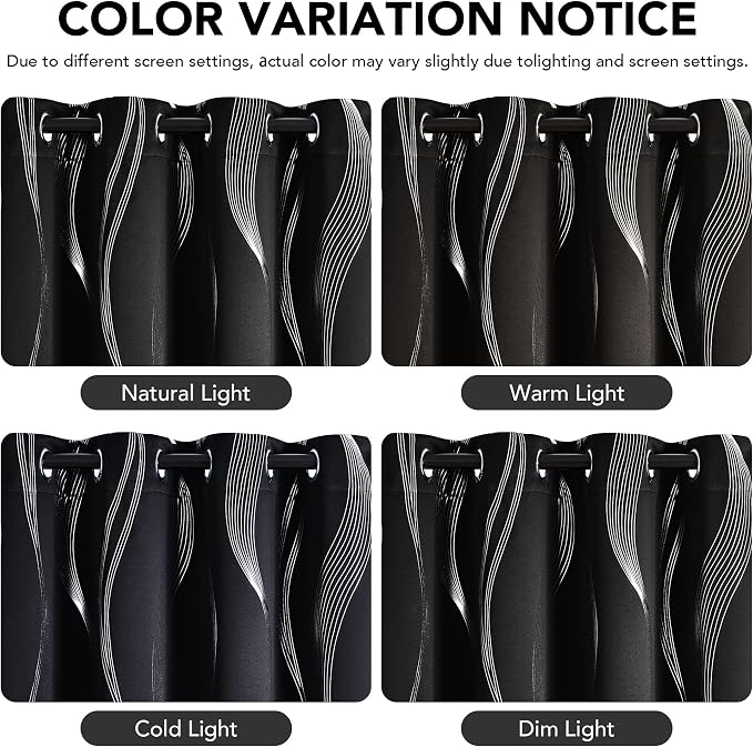 Deconovo Silver Foil Wave Pattern Total Blackout Curtain Panels, Living Room - Image 4