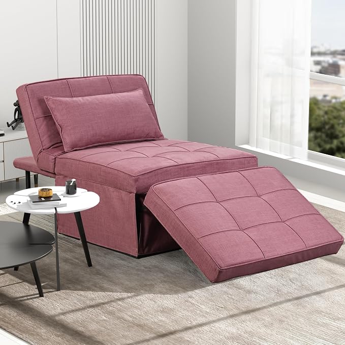Pink Sofa Bed, 4 in 1 Convertible Chair Multi-Function Folding Ottoman Guest Bed by Diophros