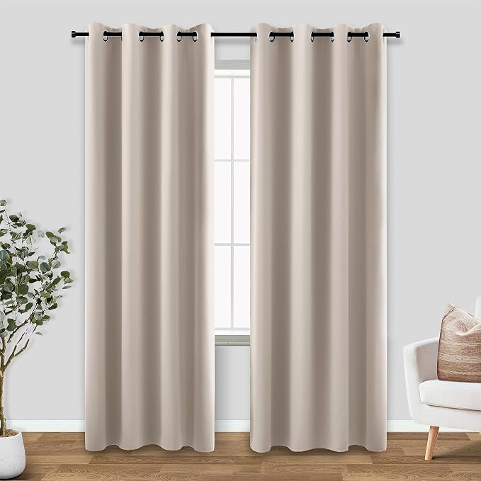 KOUFALL Tan Blackout Curtains for Bedroom, 2 Panels Black Out Warm Dark Beige by KOUFALL