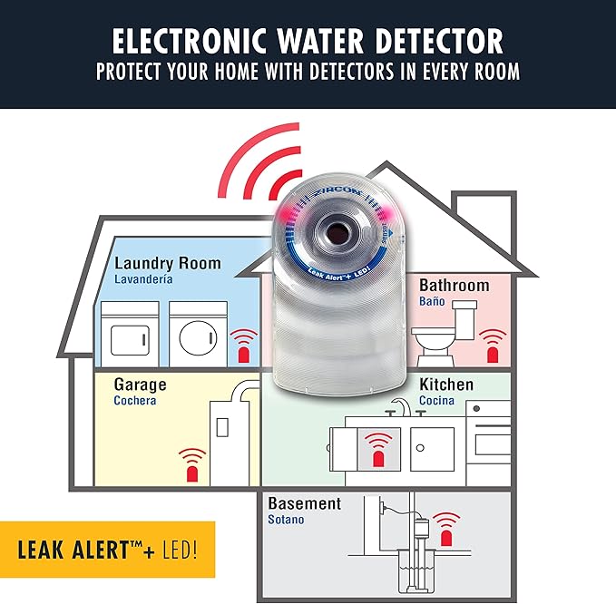 Zircon Leak Alert + LED! Water Leak Detector & Flood Sensor Alarm/Water Leak Sensor with Dual Leak Alarms 90Db Audio + Flashing LED Lights/Battery Powered (2 Pack) Batteries Not Included, (72314)