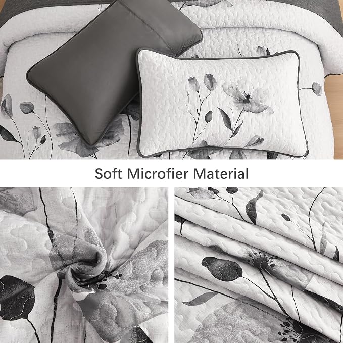 Mybedsoul King Size Quilt Set Grey, Reversible Polyester Coverlet Set - Image 7