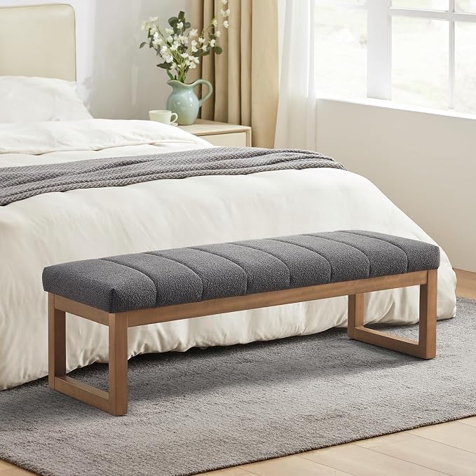 Zihanhome 52.7" Bedroom Bench for End of Bed, Modern Upholstered Teddy Fabric - Image 3
