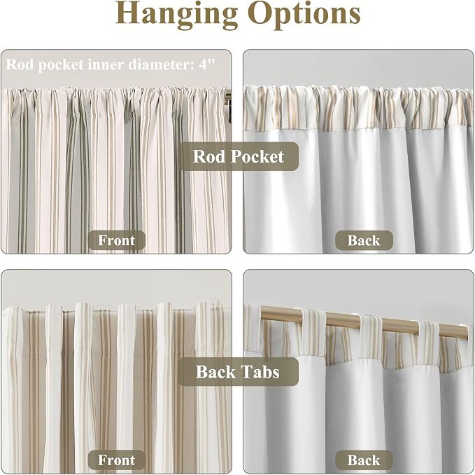 ZJDECOR Beige Stripe Full Blackout Curtains 90 Inch - Image 5