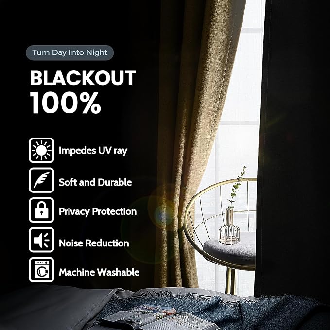 SimpleHome Biscotti Beige 100% Blackout Curtains Room Darken Living Room 63 | - Image 3
