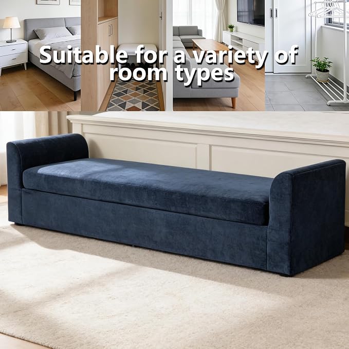 88.6" Oversized Upholstered Bench Navy, Extra Long End of Bed Couch - Image 7