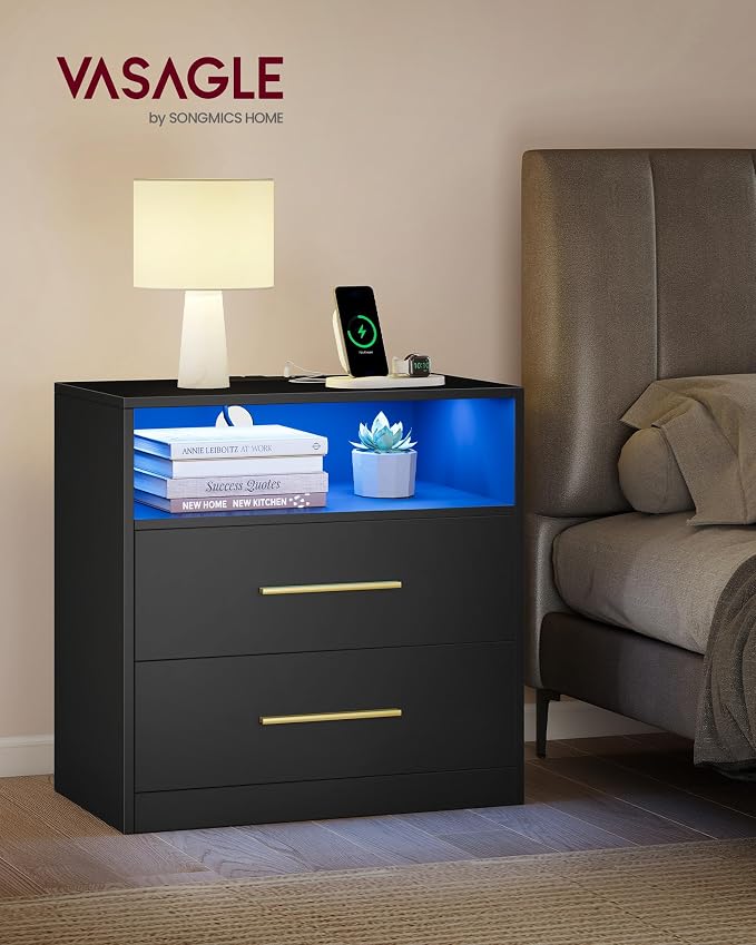 VASAGLE 23.6‑Inch Wide Nightstands, LED Lights, 2 Drawers | Modern Side End - Image 3