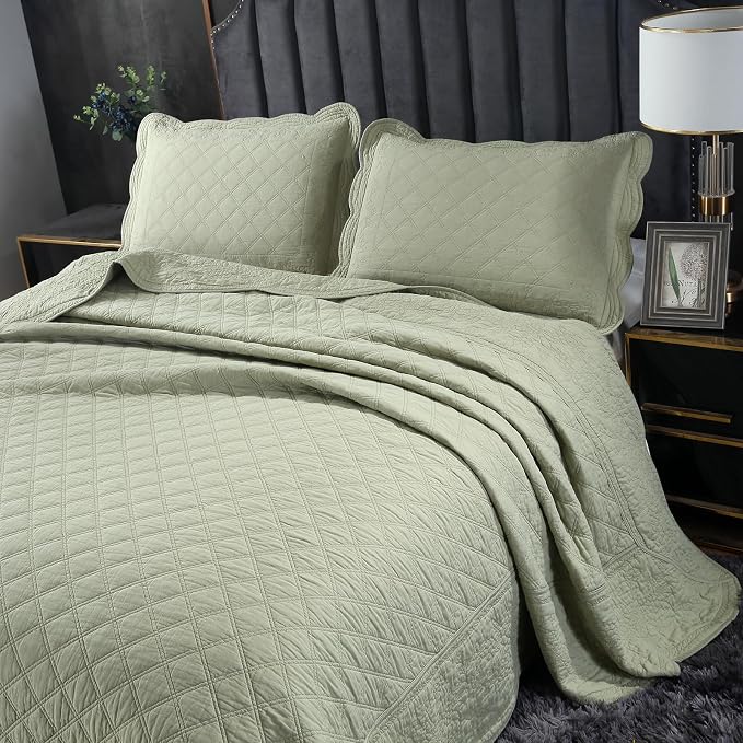 ROOMLIFE Quilt Set King Size 3D Floral Embroidery Pattern 3-Piece Cotton by ROOMLIFE
