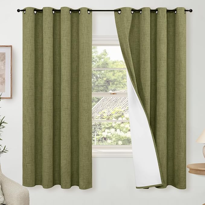 Linen Blackout Curtains 63 Inch by Lajode