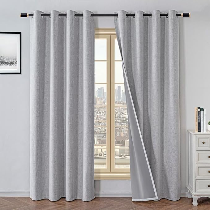 100% Blackout Curtains 72 Inch Length 2 Panels Set, Black Out Curtains for Living Room, Light Grey Thermal Insulated Grommet Drapes Bedroom Luxury Decor Privacy(37W × 72L inch, Light Grey)