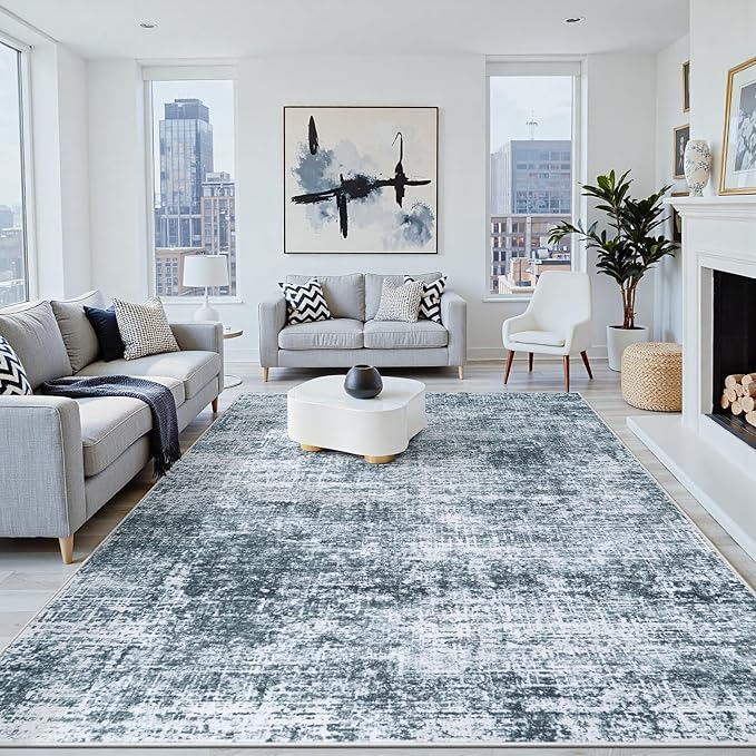 10x12 Area Rug for Living Room Bedroom: Non-Slip Modern Light Slate Blue | by Oriannal