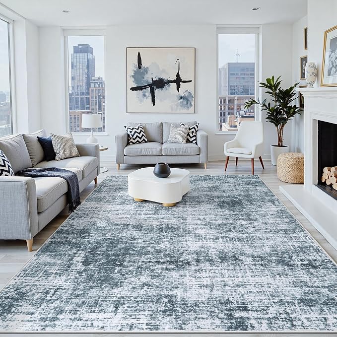 8x10 Area Rug for Living Room Bedroom: Non-Slip Modern Light Slate Blue | by Oriannal