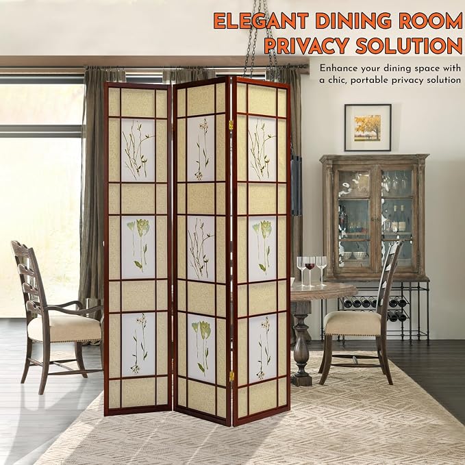 Legacy Decor Room Divider Screen 71-in Tall 4-Panel Cherry Botanical Print | - Image 3