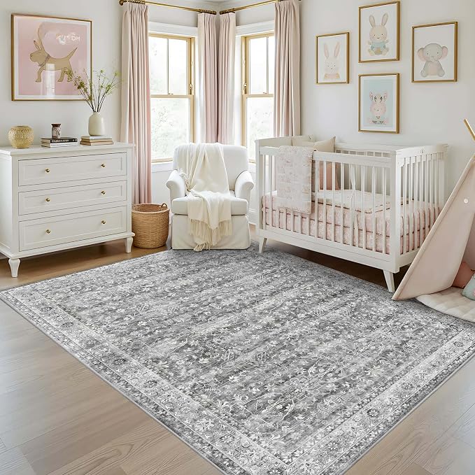 Latte&Fog 5x7 Grey Rugs for Living Room, Vintage Washable Bedroom Area Rug | - Image 4