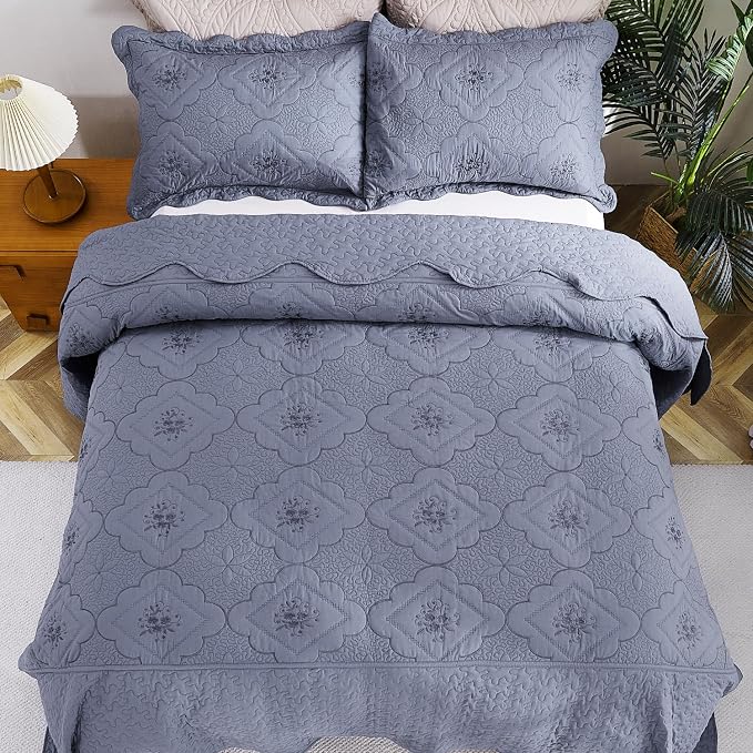 Cmfshape Oversized Floral Embroidery Quilt Set, 3 Pieces Super King Quilt - Image 2