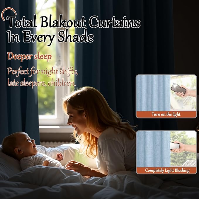Baby Blue Linen Blackout Curtains - Image 3