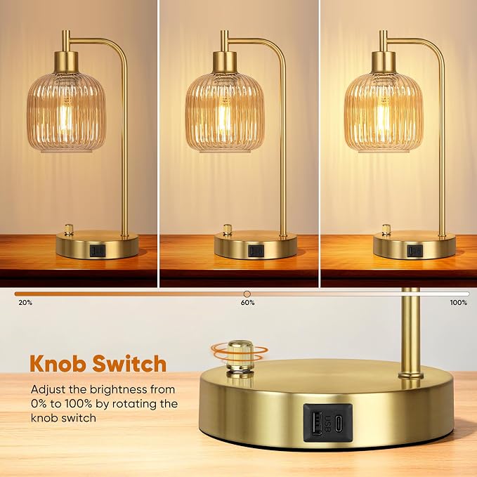 Champagne Glass Table Lamps Set of 2, Dimmable Bedside Lamps - Image 2