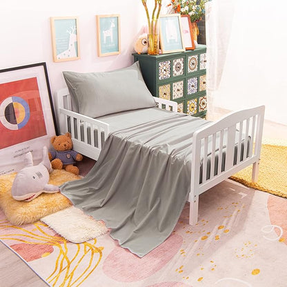 NTBAY Toddler Bedding Set - 4 Piece Soft and Breathable Crib Bedding Set for Boys and Girls, Includes Quilted Comforter, Fitted Sheet, Flat Top Sheet and Envelope Pillowcase, Smoke Grey