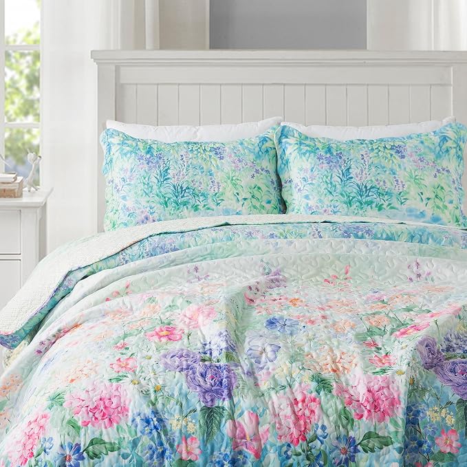 Floral Quilt King Quilt Bedding Set, Ultra Soft & Fade Resistant King Size - Image 3