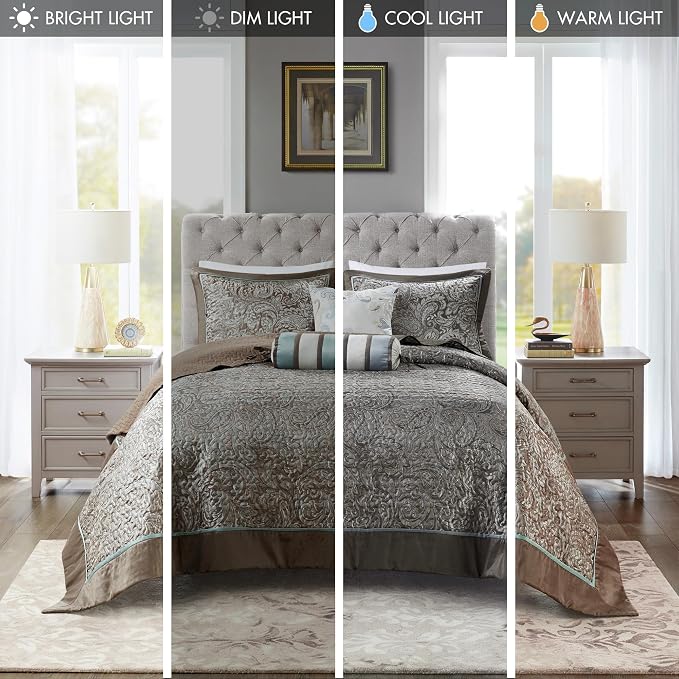 Madison Park Reversible Jacquard Quilted Queen Bedspread Set Blue/Brown - Image 6