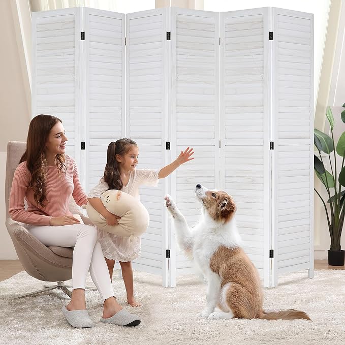 BLKMTY Room Divider 6 Panel Privacy Screen Folding Screen 5.6ft Tall Wood by BLKMTY