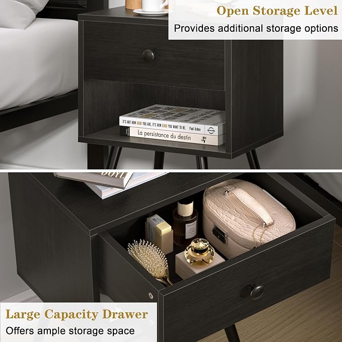 VECELO Nightstands Set of 2, Mid Century Modern End Bedside Table, Night Stand - Image 5