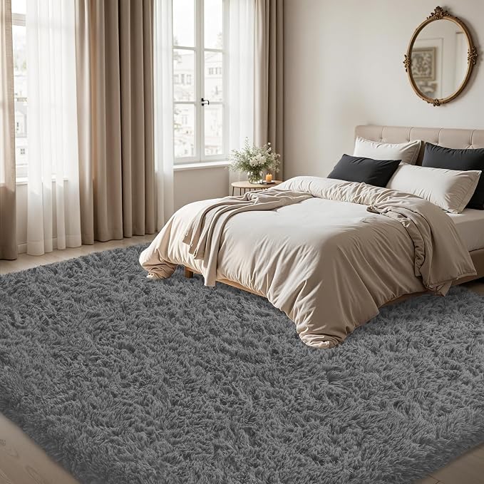 4x6 Area Rug for Living Room, Dark Gray Fluffy Shag Non-Slip Bedroom Rugs | - Image 2
