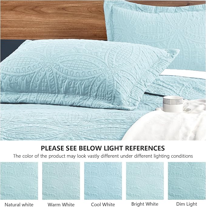 Love's cabin King Size Quilt Set Spa-Blue Bedspreads - Image 5