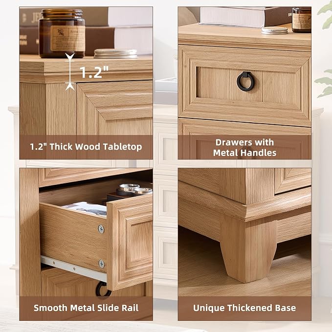 Joaxswe Farmhouse Nightstand, Natural Wood Night Stand Cabinet - Image 7