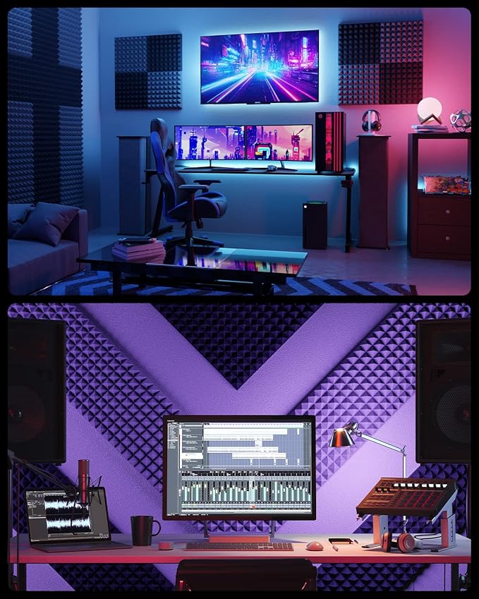Sonicism Soundproof Wall Panels Self-Adhesive Pyramid 36 Pack,2" X 12" X 12" Acoustic Panels High Density Sound Proof Foam Panels for walls Fast Expand,Sound Absorption & Decoration(Gray)