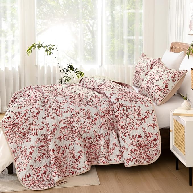 WONGS BEDDING Botanical Quilt King Size, 3 Pieces Bedspread Set, Polyester - Image 3