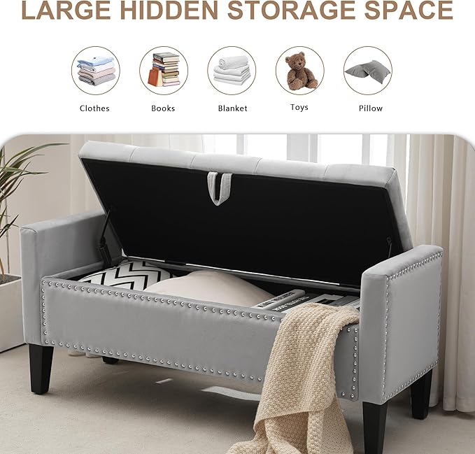 Velvet Storage Ottoman Bench, Modern Storage Bench - Image 5