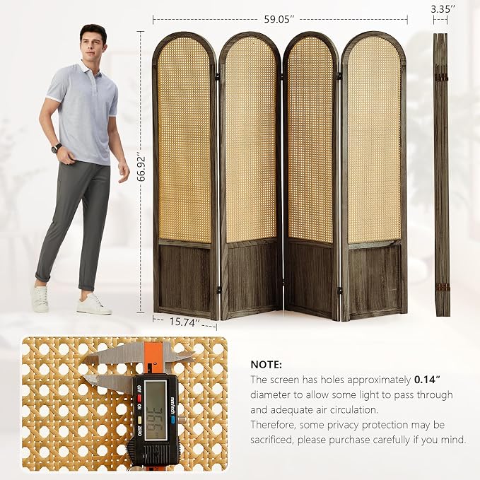 Rattan Room Divider, 4 Panel Folding Room Screen Divider, Foldable Room - Image 3