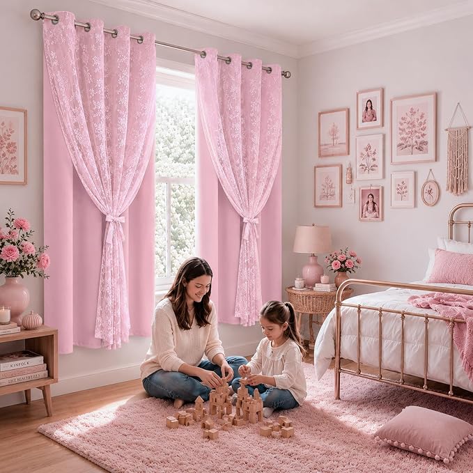 Yinhua Pink Blackout Curtains Double Layer Curtains - Image 7
