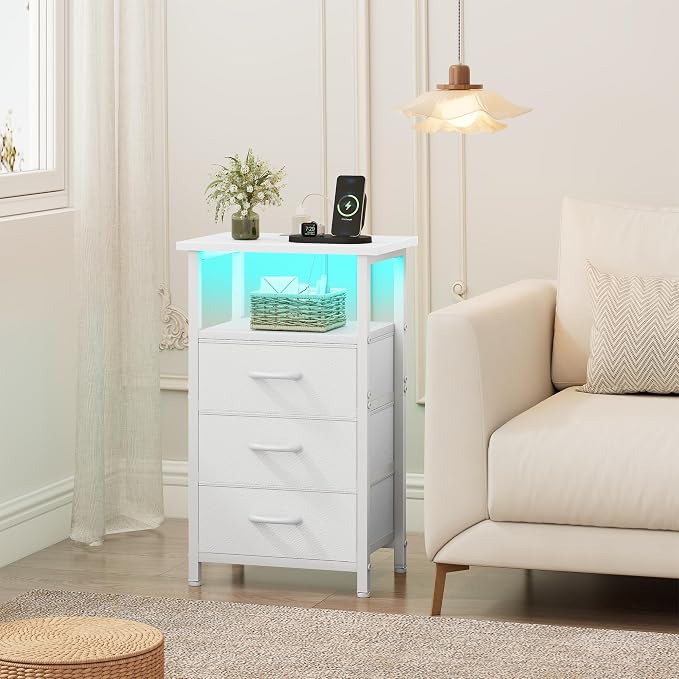 Night stand Set 2 with Charging Station, LED Nightstand - Image 8