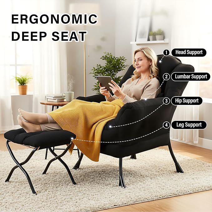 Furlide Lazy Chair with Ottoman, Comfy Fabric Accent Lounge Arm Chair with - Image 6