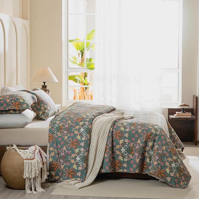 QSH 100% Cotton Floral Quilt Sets Queen Bedding Set-3PCs Luxury Paisley - Image 8