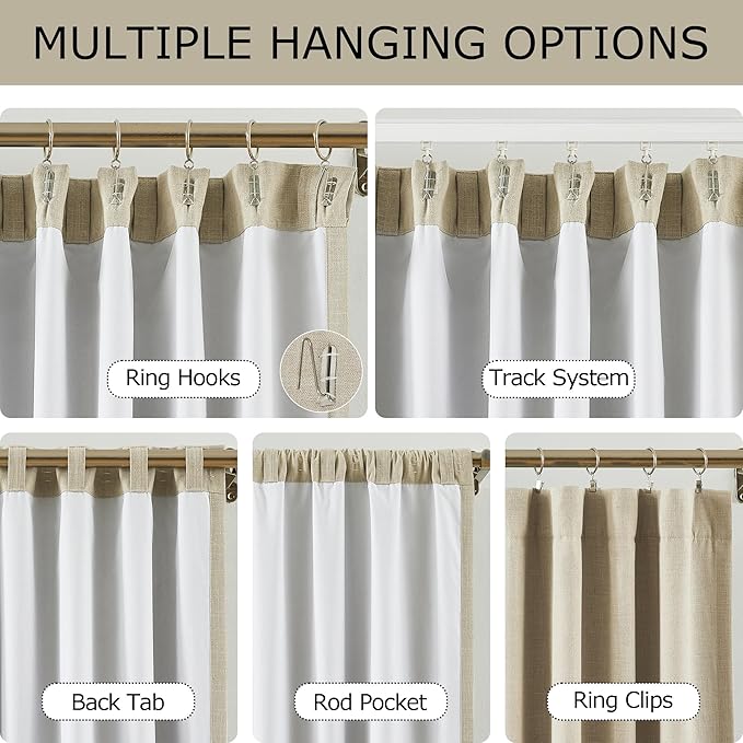 Vision Home Sand Linen Full Blackout Curtains 84 inch Length for Bedroom Living Room Darkening Soundproof Window Panels Thermal Insulated Rod Pocket Back Tab Farmhouse Drapes 56" Wx84 Lx2