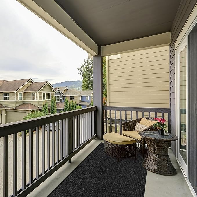 Ottomanson 2' x 24' Hallway Runner with Scraper Pile Extra Durable Non-Slip Rug Mat for Indoor & Outdoor Use - Ideal for Kitchen, Entryway, Patio & Garage - High-Traffic Carpet, Black